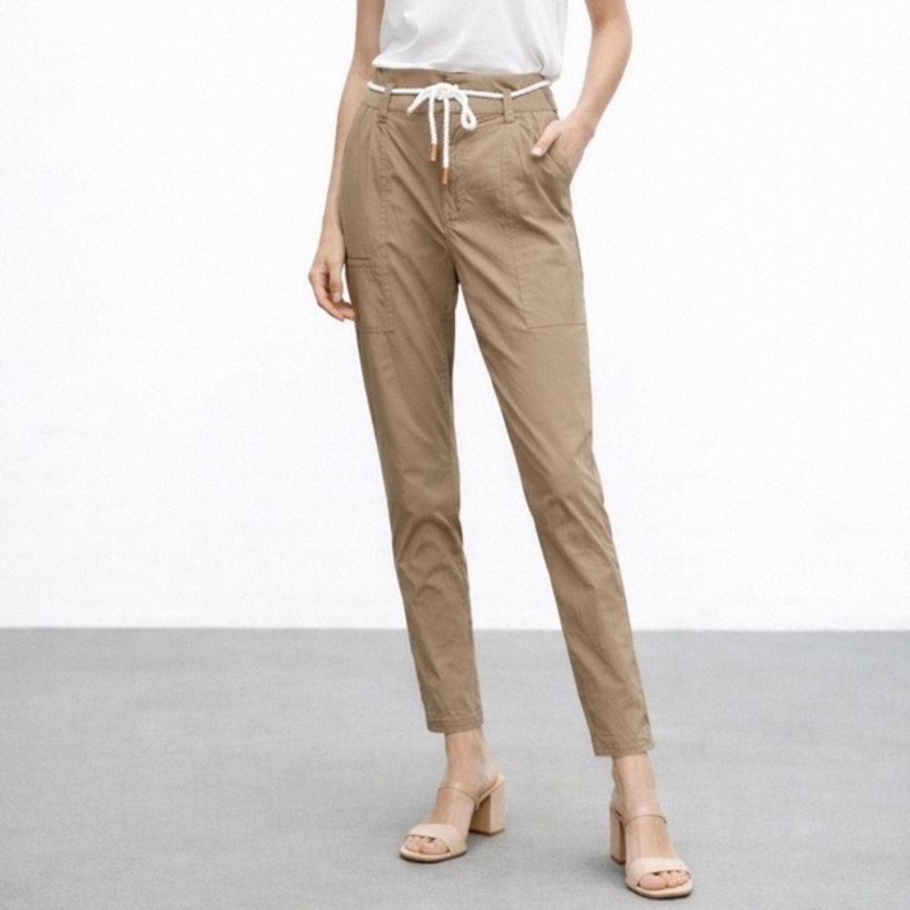 FRAME tan casual pleated belted cargo pants